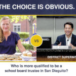 A campaign mailer from San Dieguito Union High School District board candidate David Miyashiro features an AI-generated image of opponent Amy Flicker. Courtesy photo/Bob Ayers