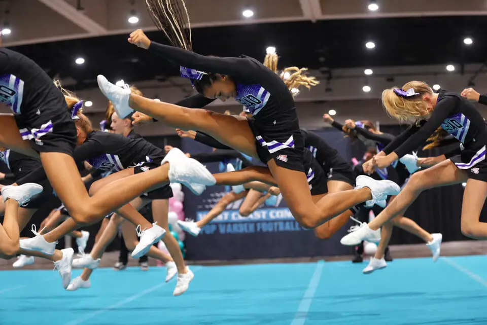 A Carlsbad Pop Warner cheer team performs during a competition. Courtesy photo