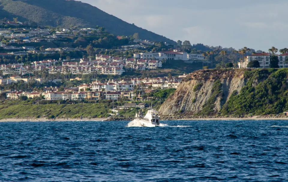 A boat off the coast of Catalina Island during the search for a missing person after a medical helicopter crash killed two people Wednesday night. Courtesy photo