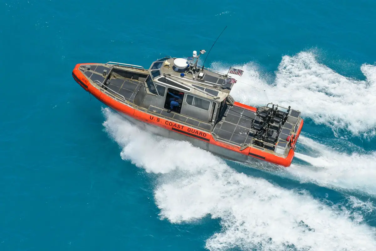 A U.S. Coast Guard response boat. Coast Guard crews helped search for a missing passenger after a medical helicopter crashed off Catalina Island on Sept. 30, killing three people and injuring two others. Photo by Trinity Whalen