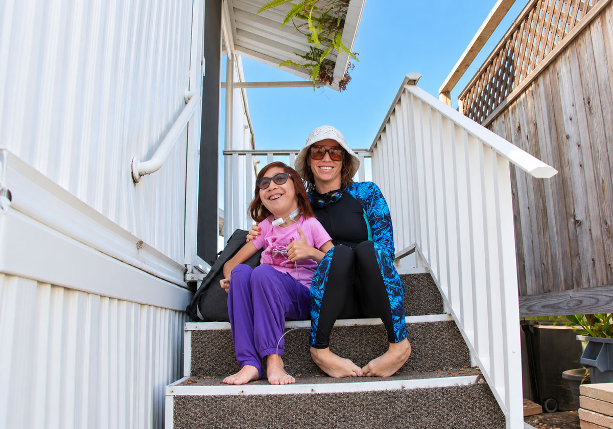 Leucadia resident Courtney Zeman and her daughter Kiah, 16, at their home in Riviera Mobile Home and RV Park. Photo by Jordan P. Ingram