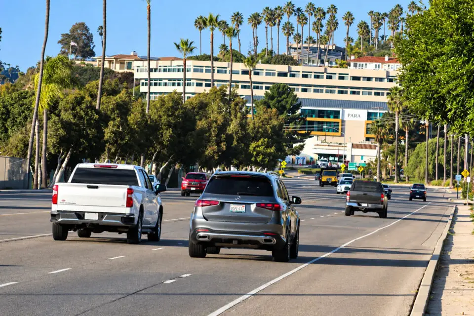 A northbound view of Jimmy Durante Boulevard in Del Mar. The city is considering lowering speeds along the roadway.