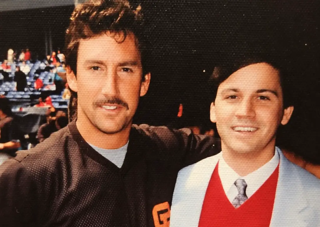 Former San Diego Padres pitcher Eric Show, left, with longtime friend John Condit, who co-directed the new documentary “Alone on the Mound: The Tortured Life of Eric Show.” Condit befriended Show in 1985, when the pitcher surrendered Pete Rose’s record-breaking 4,192nd career hit, and remained close to him in the years that followed. Courtesy photo