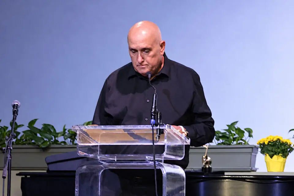 Escondido-based singer and drummer Larry Grano speaks during his Oct. 16 induction into the San Diego Music Hall of Fame. Photo by Jim Trageser