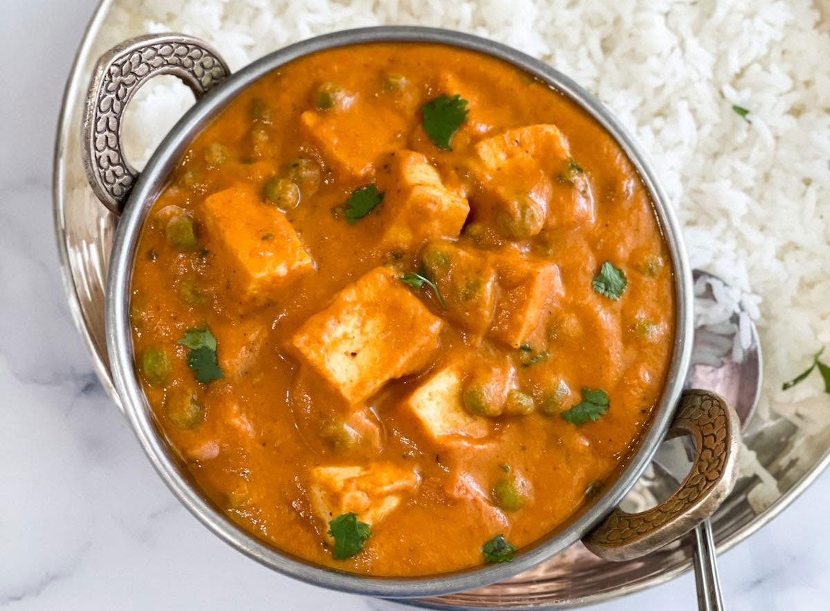 A creamy matar tofu curry made with firm tofu and green peas is among the recipes shared by Solana Beach spice vendor Uma Raghupathi, founder of Simple Sumptuous Cooking. Courtesy photo