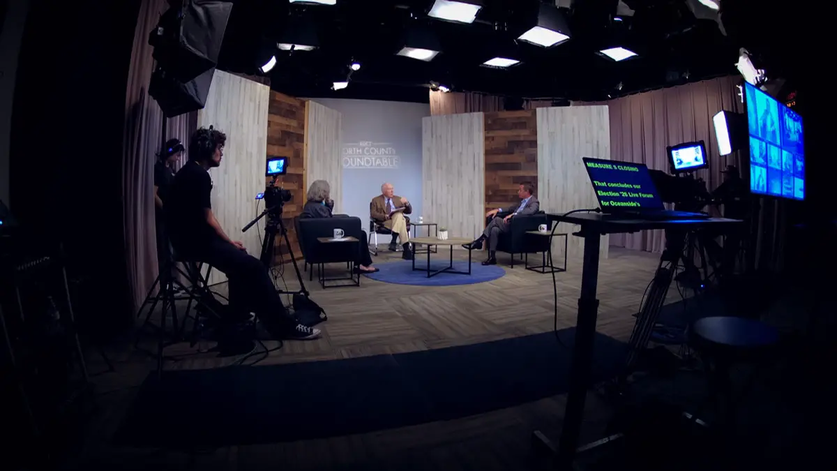 Inside KOCT TV’s Oceanside studio, where the public access station produces community programming, government meeting coverage and other local content. Courtesy photo/KOCT