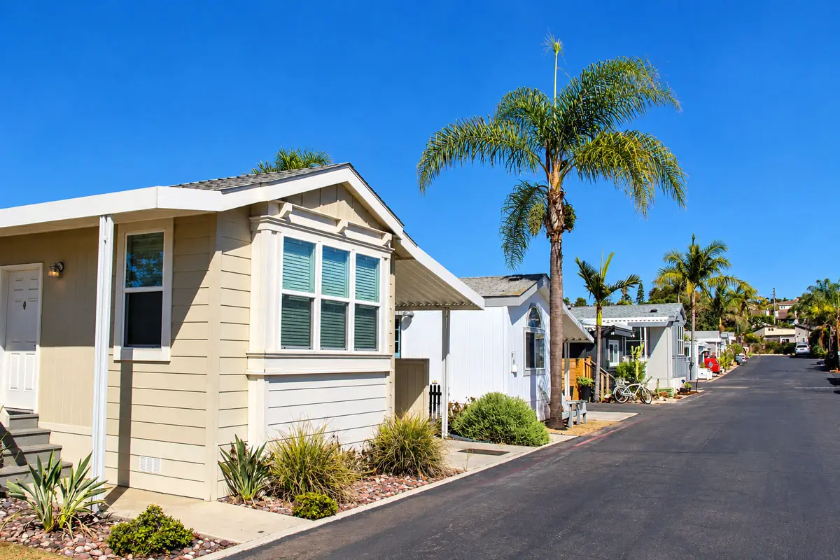 Homes at Riviera Mobile Home Park in Leucadia, where residents have raised concerns about rising space rents. Photo by Cameron Adams