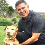 Carlsbad Mayor Keith Blackburn and his rescued pit bull Red. Blackburn is running for reelection. Courtesy photo