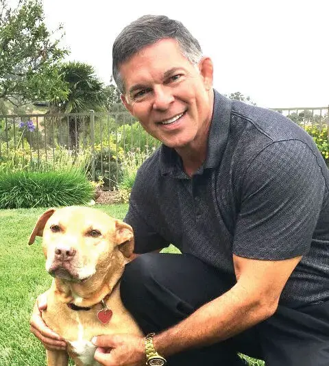 Carlsbad Mayor Keith Blackburn and his rescued pit bull Red. Blackburn is running for reelection. Courtesy photo