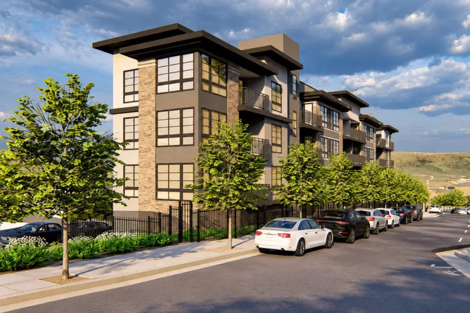 A rendering shows Ambient Communities’ proposed 31-unit condominium project near the San Elijo Hills Town Center. Courtesy image/Ambient Communities