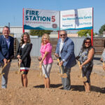 Deputy Mayor Mike Sanella, Councilmember Danielle LeBlang, Mayor Rebecca Jones, Councilmember Ed Musgrove, Councilmember María Nuñez and Assemblymember Darshana Patel at Monday's Fire Station 5 groundbreaking. Photo by Jim Trageser