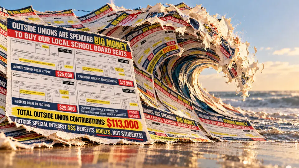 Union spending in Carlsbad school board races and a potential project labor agreement are at the center of a debate over school construction funding. The Coast News graphic