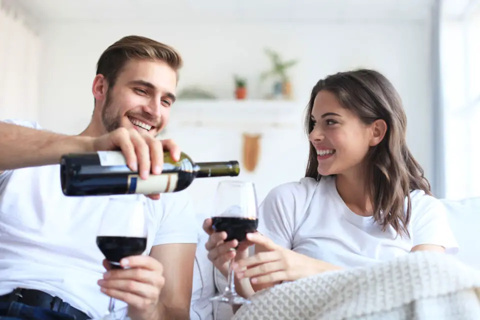 Couple drinking red wine