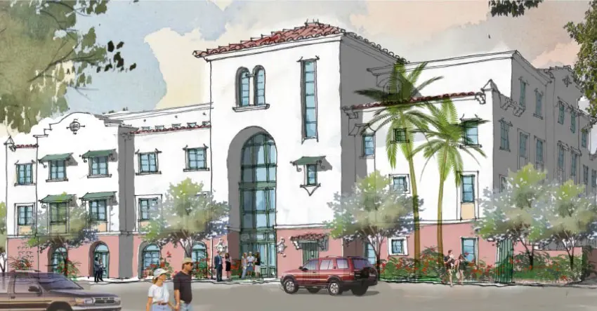 A rendering of Greenbrier Village Apartments, a housing project for homeless and low-income residents in Oceanside. Courtesy rendering