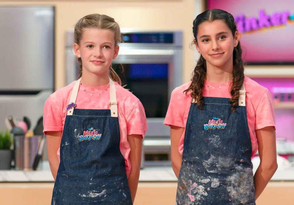 Ellie Joyce, left, and Ella Traverso, both of Carlsbad, appeared on the Aug. 20 episode of "Disney’s Magic Bake-Off." The baking team baked a cake inspired by Disneyland theme park rides. Courtesy Aaron Epstein/Disney