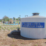 The old water tank from the Buena Vista Reservoir in Carlsbad is now part of the landscape of the newly minted park, which was officially opened on Aug. 27. Photo by Steve Puterski