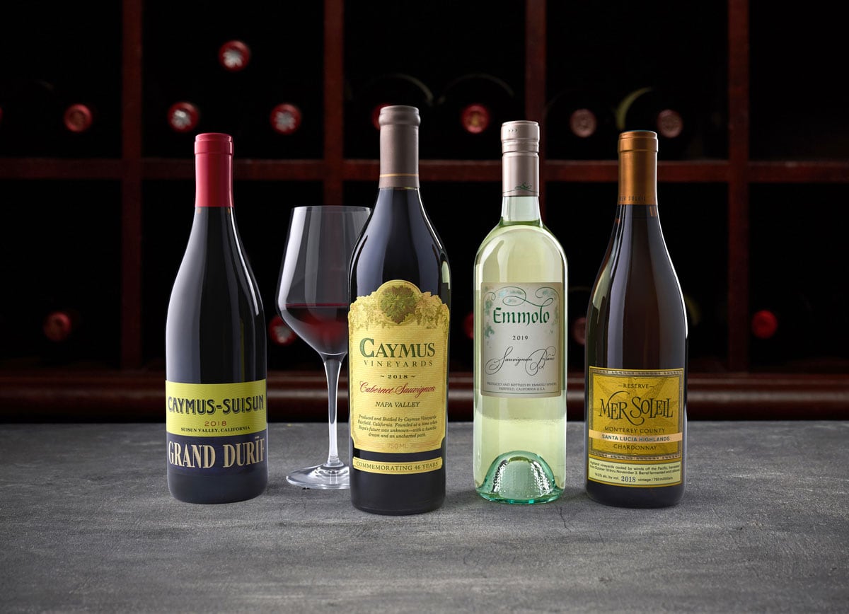 Several brands of wine by Caymus Vineyards, including Caymus-Suisun, Emmolo and Mer Soileil. Photo courtesy of Caymus Vineyards