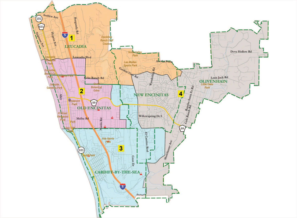 In 2017, the Encinitas City Council selected “Citizens Map 16” as the new electoral map that took effect in the 2018 election cycle. This year, the council has opted to redraw district lines on its own with public input. Courtesy photo