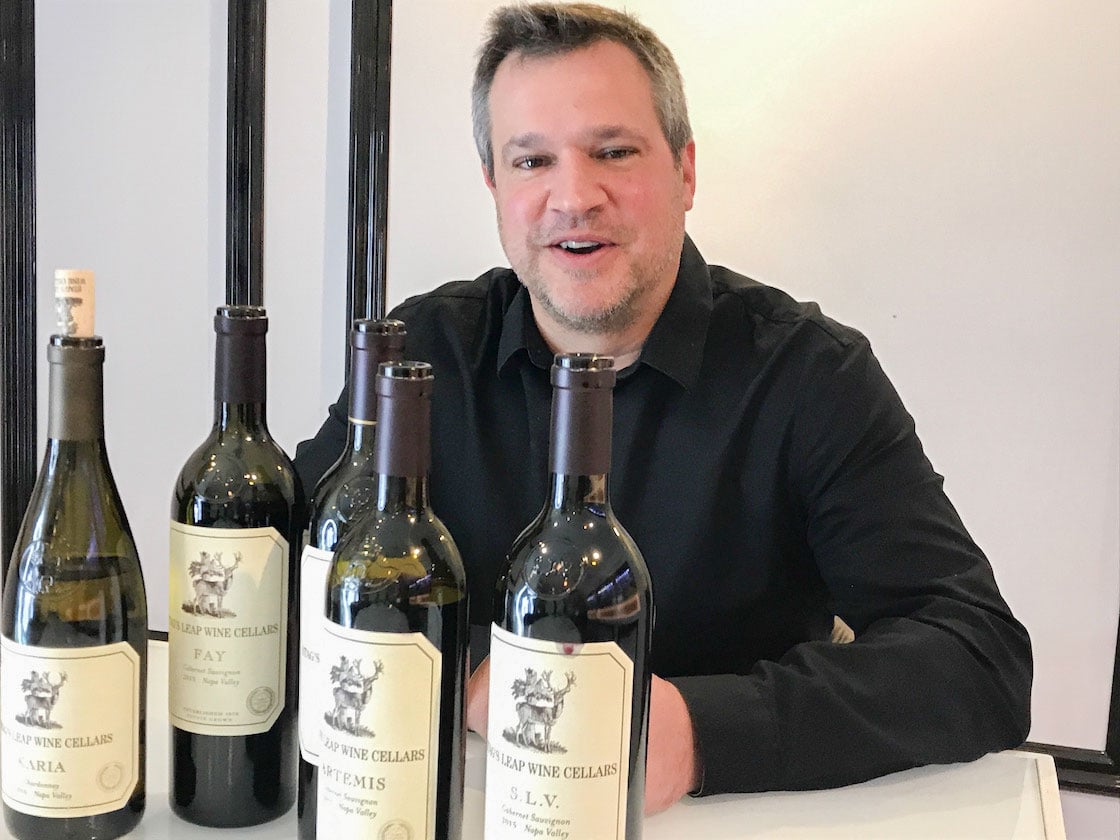 Marcus Notaro, winemaker at Stag’s Leap Wine Cellars, with bottles of iconic "Cask 23," Stag's Leap Vineyards, Fay and Artemis brand wines. Photo courtesy of Stag’s Leap Wine Cellars