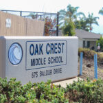 Oak Crest Middle School is located on Balour Drive in Encinitas, directly across the street from the proposed relocation site for the city's homeless parking lot. Photo by Bill Slane