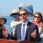 Rep. Mike Levin speaks about his proposed legislation prohibiting offshore drilling along the Southern California coast during Tuesday's press conference in Encinitas. Photo by Bill Slane