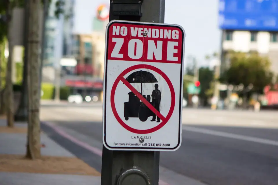 A no vendors zone sign in Los Angeles